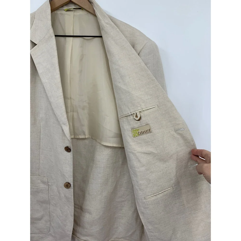 Cubavera Blazer Mens 40/Medium Beige Solid Linen Blend Tropical Summer NEW